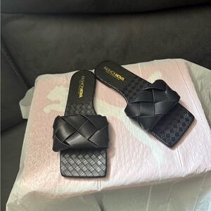Fashion Nova Black Braided Square-Toe Slide Sandals for Women